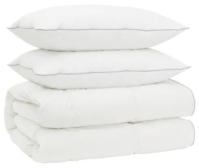 Image de Ensemble de couettes en duvet de canard, 90% duvet, modèle FULDA, comprenant 3 pièces, dimensions 240 x 260 cm, couleur blanche