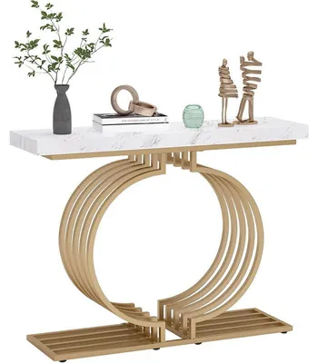 Obrázek produktu pro Konzolový stolek HOGA-JW0180X, 29,8 x 96,3 x 81,8 cm, mramor, bílo/zlatý