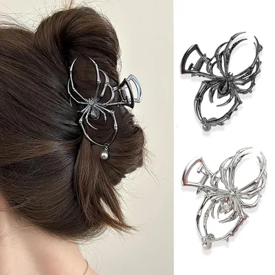 Produktbild von 2er Pack Spinnen Haarklammer Metall in Silber - Gothic Punk Y2K Stil