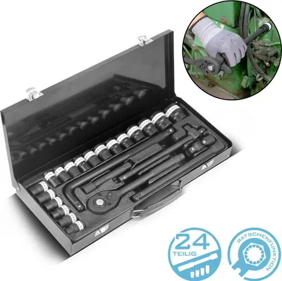 Produktbild von STAHLWERK Steckschlüssel-Satz 24-teiliger Knarrenkasten mit 1/2" Umschaltknarre