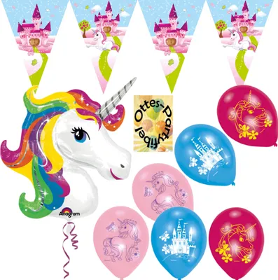 Produktbild von Unicorn-Deko-Set Wimpelkette Luftballons Folienballon