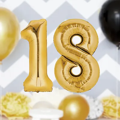 Produktbild von XL Ballon Zahl 18 Geburtstag - Gold Folienballon Ziffer 18 groß 80 cm