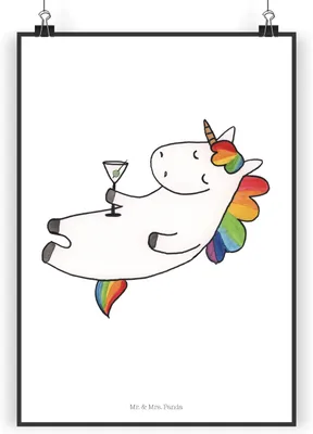 Produktbild von Mr. & Mrs. Panda Bild Einhorn Cocktail DIN A4 - Weiß - Geschenk, drucke, Geburtstag, Poster, wanddeko, Plakat, Cuba Libre, Lustig, Unicorn, Rum, Spruch, Deko