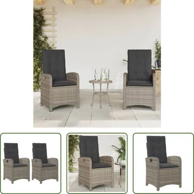 Produktbild von The Living Store Gartensessel mit Kissen 2 Stk. Verstellbar Grau Poly Rattan