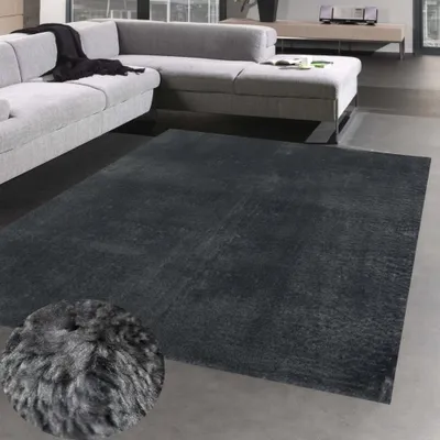 Image de Tapis Shaggy tapis à poils longs lavable antidérapant gris anthracite Taille - 140 x 200 cm Ovale