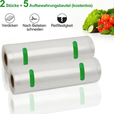 Zdjęcie produktu dla Izrielar 2 sztuki 20 x 600 cm Rolki próżniowe odporne na rozdarcia, bezpieczne dla żywności Zawiera 5 torebek świeżości (20 x 30 cm)
