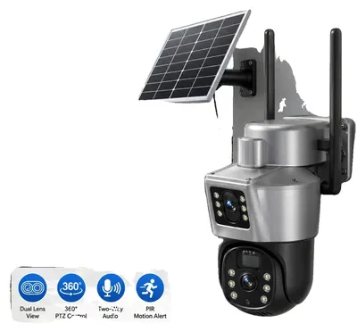 Image de Caméra de sécurité solaire, double objectif, audio bidirectionnel, caméra solaire 4G