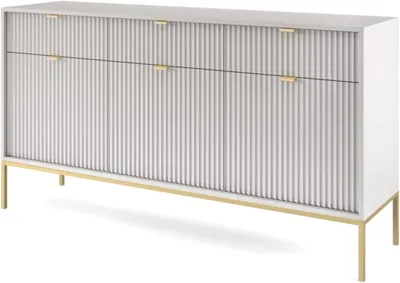 Produktbild von Easy4You Kommode N1 Grau Matt 154x83x40 cm (B x H x T) mit 3 Schubladen und 3 Türen Sideboard Ideal für Wohnzimmer, Schlafzimmer Moderne Elegante Schubladenschrank mit Gold Metallfuß