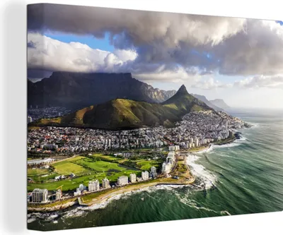 Produktbild von OneMillionCanvasses® - Leinwandbilder - 140x90 cm, Meer - Kapstadt - Berge, Wandbilder Kunstdruck Wanddekoration
