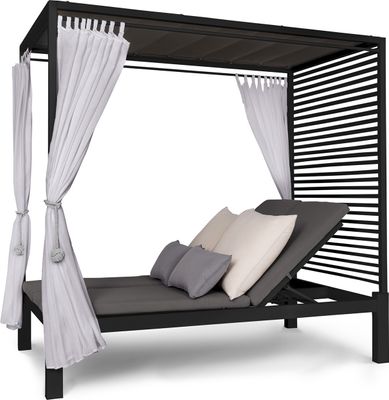 Blumfeldt Doppelliege Outdoor für 2 Personen mit Dach, Doppel-Sonnenliege, Doppel Garten Liege Bett für Erwachsene & Kinder, Gartenbett mit Verstellbarer Rückenlehne, Outdoor-Sonnenbett mit Dach