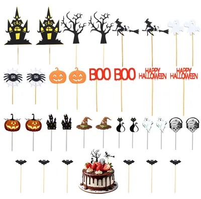 34 Halloween Cupcake Topper – Torten Dekoration Set