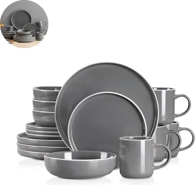Immagine prodotto di Set di stoviglie - 16 pezzi - per 4 persone - in porcellana - set di piatti - piatti piani - piatti da dessert - ciotole