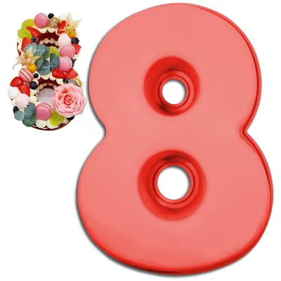 Silikon-Backform Zahl 8, rot, 25 cm, hitzebeständig