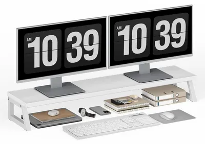 Immagine prodotto di Supporto per monitor in legno, per 2 monitor, dimensioni 100 x 24 x 12,5 cm, elevatore per schermo, ripiano da scrivania, colore bianco