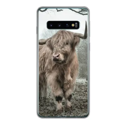 Produktbild von MuchoWow® Handyhülle Schutzhülle Hülle für Samsung Galaxy S10 Schottischer Highlander - Wald - Nebel - Kuh - Tiere - Natur Silikon Softcase Handy Hülle - Handytasche