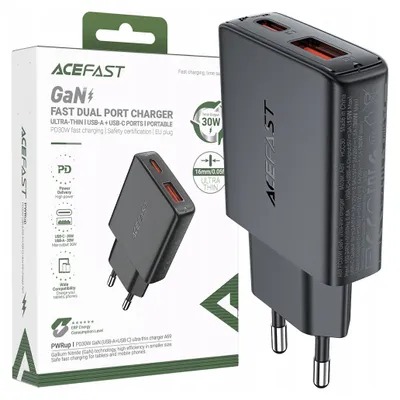 Obrázok produktu pre Acefast Rýchla nabíjačka Pd 30W Gan Usb-A Usb-C Odolná čierna