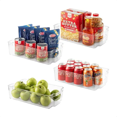 Zdjęcie produktu dla Zestaw 4 organizerów do lodówki Buxibo – pojemniki do układania w stosy – pojemniki wielofunkcyjne – pojemniki do łazienki, szafy i biura – 37 x 19 x 10 cm