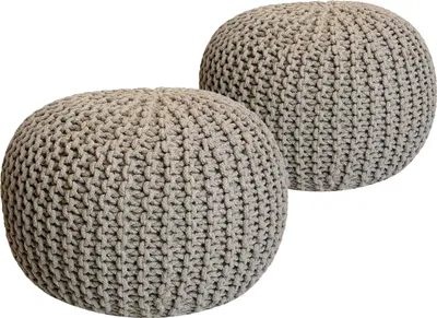 Immagine prodotto di Pouf in maglia set di 2 pouf seduta pouf seduta pouf Ø 55cm beige/beige