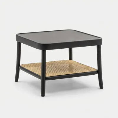 Produktbild von Quadratischer Couchtisch aus lackiertem Holz mit Wiener Geflecht Ablage Thomas - Schwarz