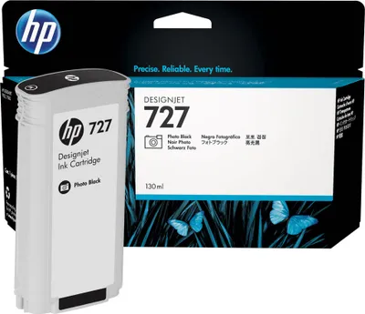 Zdjęcie produktu dla HP Czarny fotograficzny wkład atramentowy 727 DesignJet 130 ml, Drukarki HP DesignJet seria T920, drukarki HP DesignJet seria T1500, drukarki HP DesignJet serii..., Termiczny druk atramentowy, Czarny, B3P23A, Biznes, Singapur