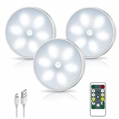 Produktbild von 3x LED Nachtlicht,Vitrinenbeleuchtung Unterbauleuchte Kabellos LED,Lichter Nachtlichter,mit Bewegungsmelder & Fernbedienung,mit Timer & Klebepad