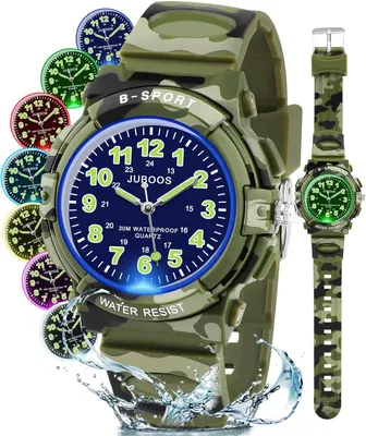 Produktbild von Neue 7-Farbige Kinderuhren, Kinderuhr Jungen Mädchen Analog Quartz Uhr mit Armbanduhr Kautschuk Wasserdicht Outdoor Sports Uhren 5-16
