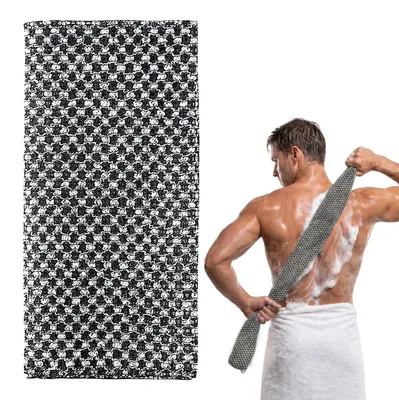 Immagine prodotto di Asciugamano esfoliante, extra lungo (99 cm), in poliestere, nero, a quadri