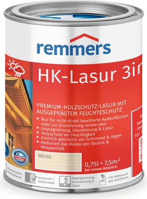 Produktbild von Remmers HK-Lasur 3in1 weiß (RC-990) 0,75 l, Holzlasur aussen