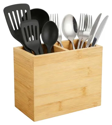 Immagine prodotto di Portaoggetti da cucina in bambù, con 2 scomparti, cestino per posate e organizer