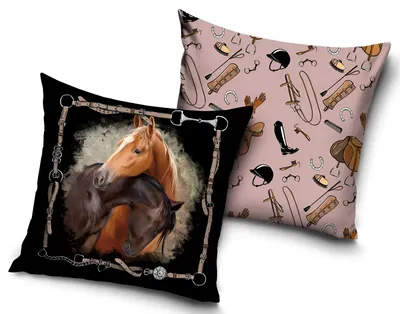 Image de Coussin décoratif noir et rose - Chevaux