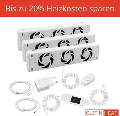 Produktbild von Heizkörperventilator Heizungslüfter CLIP'N'HEAT - Triple Set - 20% weniger Heizkosten!