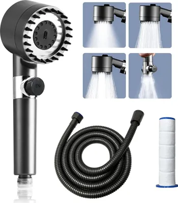 Produktbild von Duschkopf Sparduschkopf Wassersparend, Hochdruck Handbrause mit 1,5 M Schlauch & 2 Filter,3 Strahlarten,Massage Duschkopf Wasserspar Regendusche (Grau)