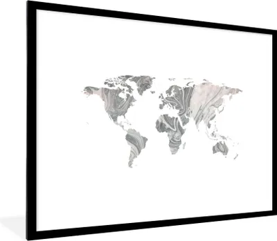 Produktbild von MuchoWow® Gerahmtes Poster Weltkarte - Farbe - Grau 80x60 cm - Poster mit Schwarzem Bilderrahmen Wandposter Rahmen Foto Bilder - Schlafzimmer-Dekorationen - Fotoposter