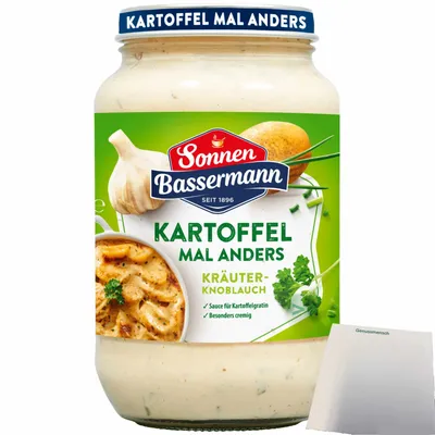 Produktbild von Sonnen Bassermann Kartoffel mal anders Kräuter-Knoblauch (405g Glas) + usy Block