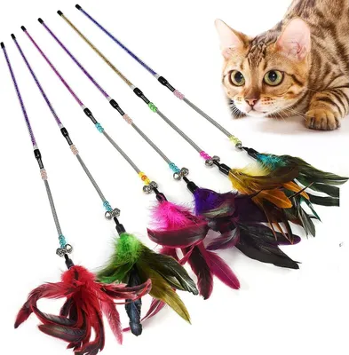 Produktbild von Katzen Federspielzeug 6er Pack - Interaktive Teleskop Katzenspielzeug Stab
