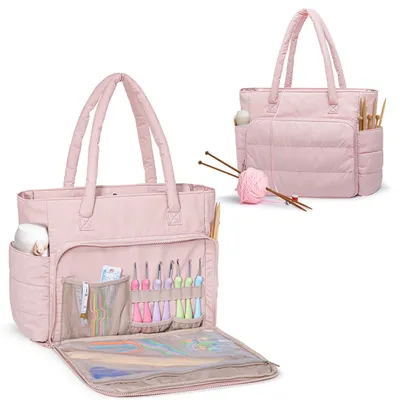Produktbild von Aufbewahrungstasche für Wolle, Stricktasche für Garn, Stricknadeln, Häkelnadeln, Strickprojekte und Zubehör, Rosa