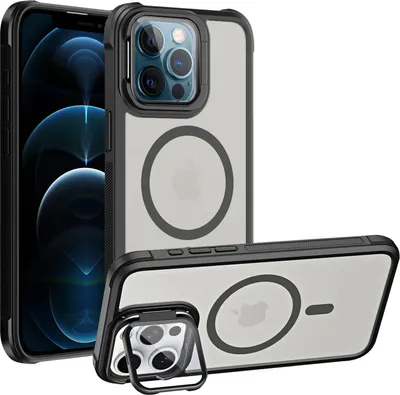 Obrázok produktu pre Ochranné puzdro pre puzdro iPhone 12 Pro, kompatibilné so skladacím skleneným stojanom na ochranu fotoaparátu MagSafe