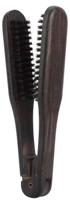Image de Peigne professionnel pour coiffeur, avec double brosse, outil lisseur pour cheveux antistatique, en bois