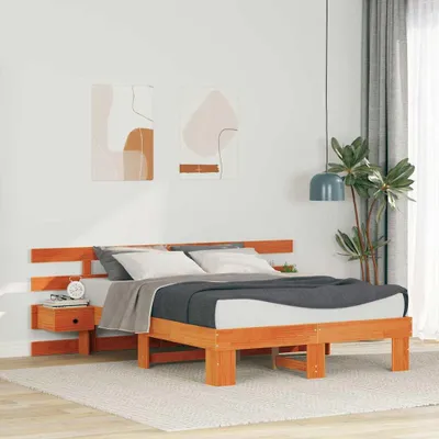 Obrázok produktu pre Maison Exclusive – posteľový rám s čelom, hnedý, 140 x 190 cm, masívne borovicové drevo