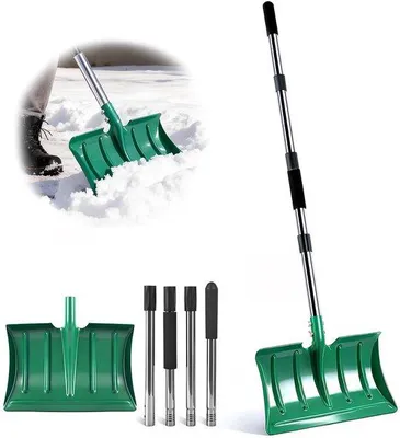 Zdjęcie produktu dla Unyqoos® Ergonomiczna łopata do śniegu – wytrzymała metalowa konstrukcja, regulowany trzon 97–163 cm, metalowy lemiesz o szerokości 41 cm, antypoślizgowy uchwyt z pianki