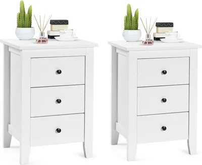Immagine prodotto di Set comodini bianchi 2 pezzi con 3 cassetti, 46x37x65 cm