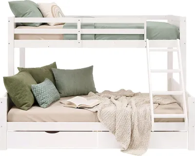 Produktbild von Homestyle4u Etagenbett 90x200 140x200 Hochbett Kinderbett mit Bettkästen Stauraum Jugendbett Weiß Holz Gäste Stockbett