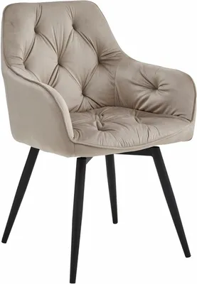 Produktbild von VBChome Drehstuhl Esszimmerstuhl Samt Beige – Polsterstuhl mit Armlehnen 360° drehbar – Küchenstuhl Wohnzimmerstuhl Bürostuhl Metallbeine Schwarz