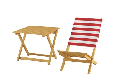 Produktbild von Klappstuhl Strandstuhl Anglerstuhl Gartenstuhl Stuhl zum Zusammenstecken rot-weißem Bezug V-10-353Doppelpack mit Tisch
