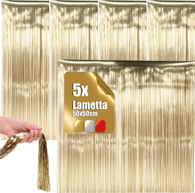 Produktbild von com-four® 5x Lametta -  champagnerfarbene Lametta Girlande für Weihnachten