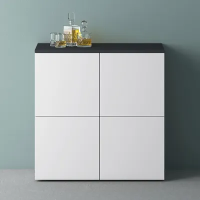 Produktbild von Mai & Mai Möbel Kommode Aufbewahrungsschrank mit 4 Türen in Anthrazit matt + Weiß matt Sideboard Schrank Mehrzweckschrank BTH: 76x36,4x74cm Schrank04