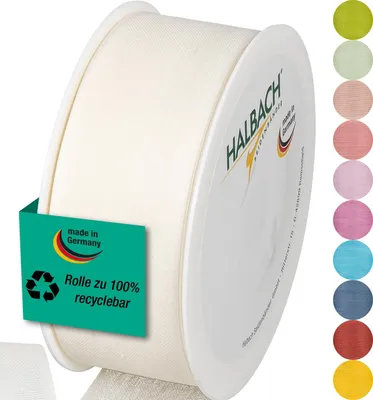 Taftband, matt, 40 mm x 25 m, crème, Polyester