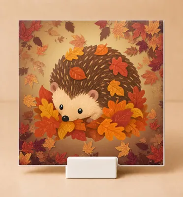 Produktbild von Süße Igel-Fliese – Herbstdeko für Naturliebhaber und Gemütlichkeitssuchende - 11 x 11 cm mit Halter