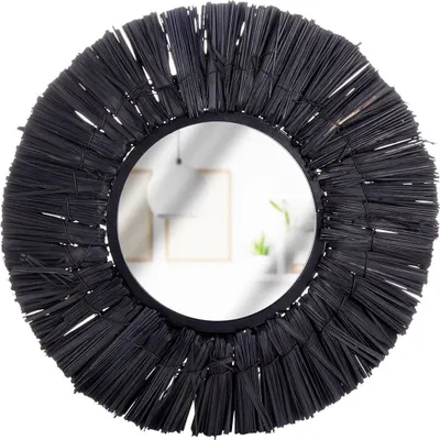 Produktbild von Eleganter Wandspiegel mit Bastrahmen - 32 cm Durchmesser