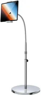 Image de Support de tablette réglable à col de cygne Benzoa® – Base stable de 4,8 kg, réglable en hauteur de 130 à 160 cm, en alliage d'aluminium, tête sphérique à 360°, pour appareils de 4,7 à 13 pouces
